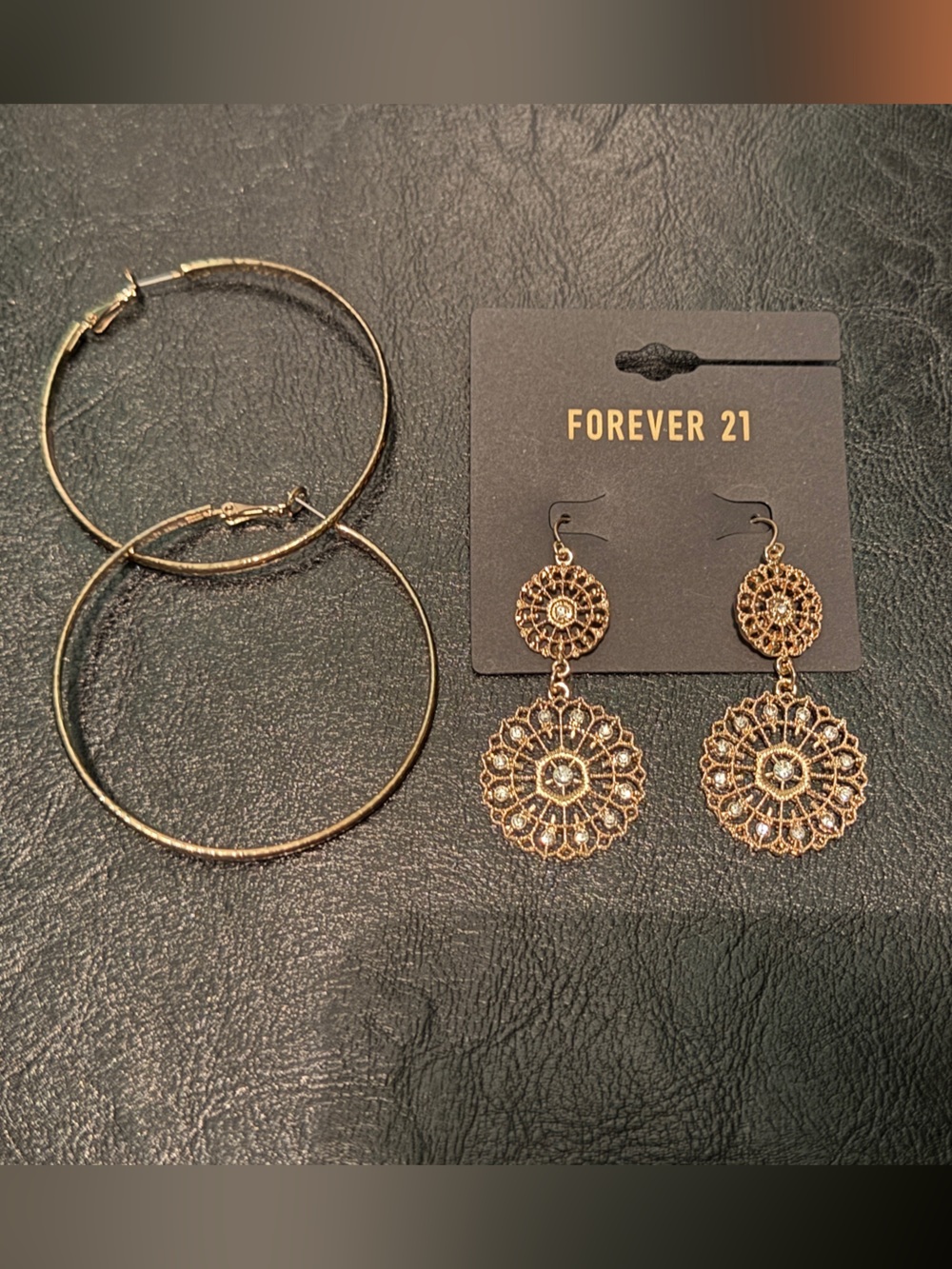 Forever21 Gold Filigree Dangle and Hoop Earring Set